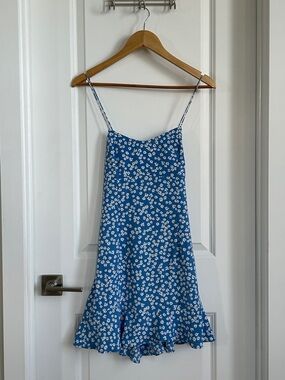 Zara Blue Mini Dress with White Floral Print